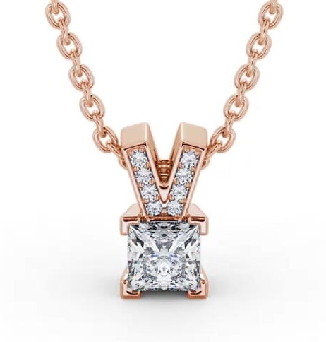 Princess Solitaire Four Claw Stud Pendant 9K Rose Gold with Set Bail PNT179_RG_THUMB1