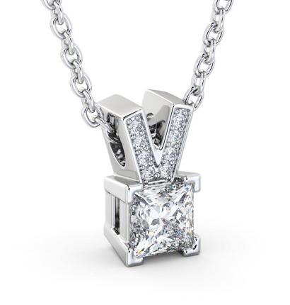 Princess Solitaire Four Claw Stud Diamond Pendant 9K White Gold with Diamond Set Bail PNT179_WG_THUMB1 