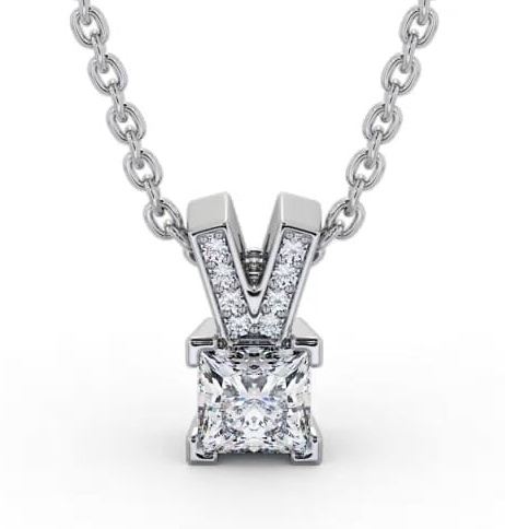 Princess Solitaire Four Claw Stud Diamond Pendant 9K White Gold with Diamond Set Bail PNT179_WG_THUMB2 