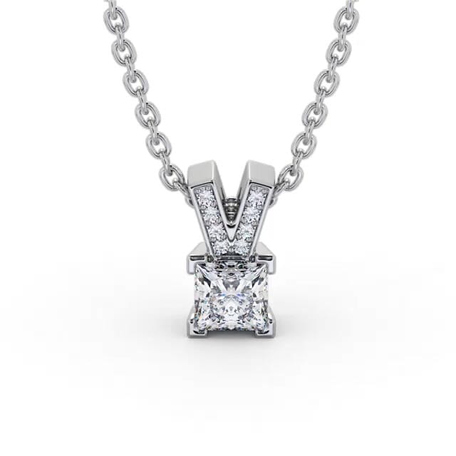 Princess Solitaire Four Claw Stud Diamond Pendant 18K White Gold - Montana PNT179_WG_NECK
