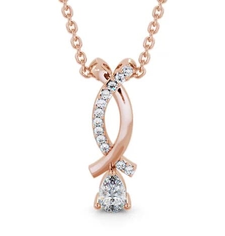 Drop Pear Diamond Ribbon Crossover Design Pendant 9K Rose Gold PNT17_RG_THUMB1