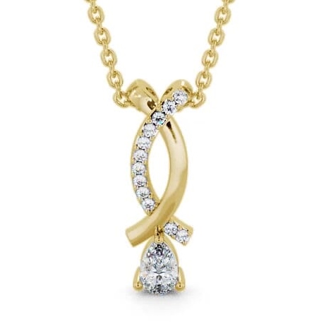 Drop Pear Diamond Ribbon Crossover Design Pendant 9K Yellow Gold PNT17_YG_THUMB1