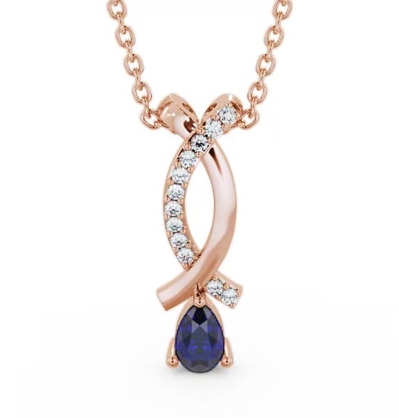 Drop Style Blue Sapphire and Diamond 0.37ct Pendant 9K Rose Gold PNT17GEM_RG_BS_THUMB1