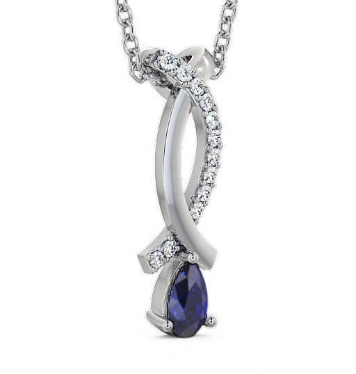 Drop Style Blue Sapphire and Diamond 0.37ct Pendant 9K White Gold PNT17GEM_WG_BS_THUMB1 