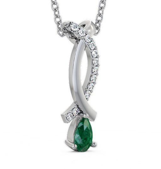Drop Style Emerald and Diamond 0.32ct Pendant 18K White Gold PNT17GEM_WG_EM_THUMB1 