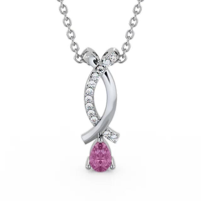 Drop Style Pink Sapphire and Diamond 0.37ct Pendant 18K White Gold - Cordelia PNT17GEM_WG_PS_NECK