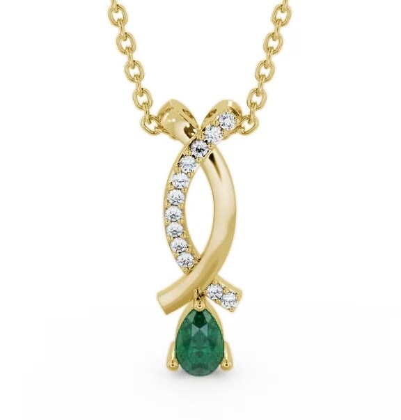 Drop Style Emerald and Diamond 0.32ct Pendant 18K Yellow Gold PNT17GEM_YG_EM_THUMB1