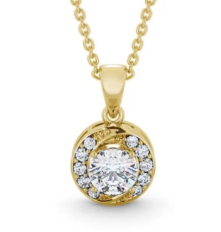 Halo Round Diamond Swirling Design Pendant 18K Yellow Gold PNT19_YG_THUMB2 