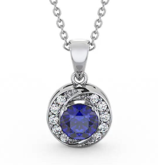 Halo Blue Sapphire and Diamond 1.61ct Pendant 18K White Gold PNT19GEM_WG_BS_THUMB1
