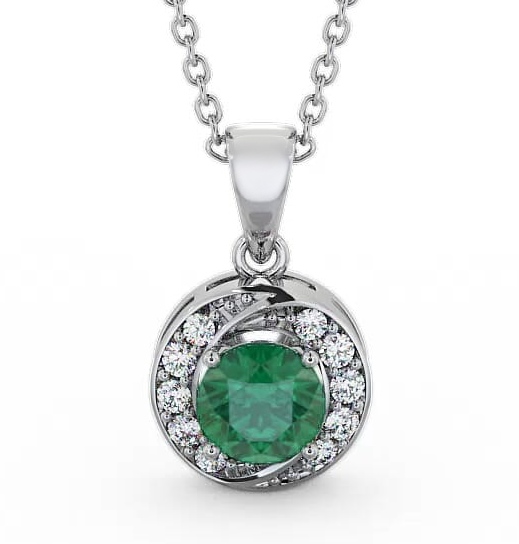 Halo Emerald and Diamond 1.46ct Pendant 18K White Gold PNT19GEM_WG_EM_THUMB1