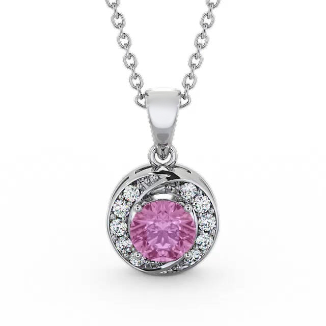 Halo Pink Sapphire and Diamond 1.61ct Pendant 18K White Gold - Kamri PNT19GEM_WG_PS_NECK