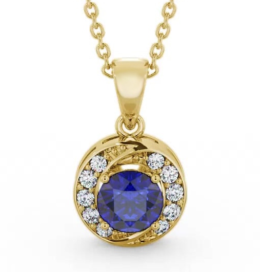 Halo Blue Sapphire and Diamond 1.61ct Pendant 9K Yellow Gold PNT19GEM_YG_BS_THUMB1