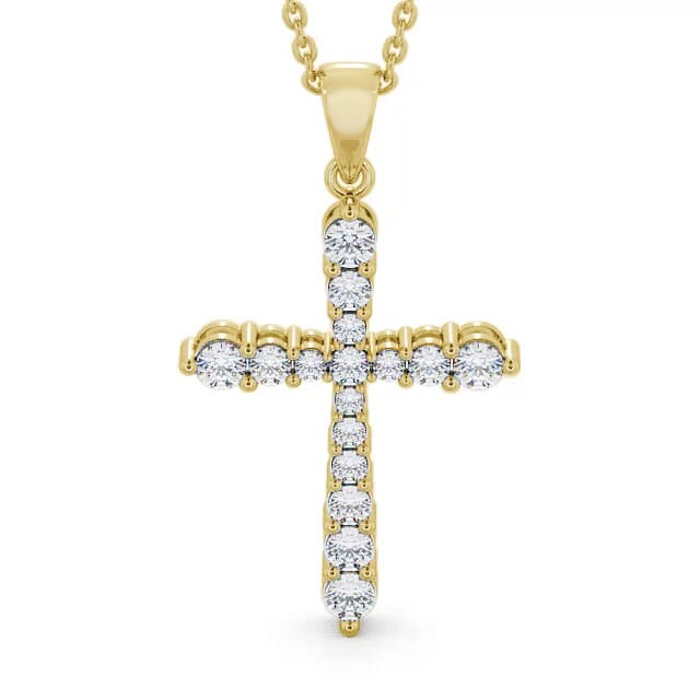 Cross Round Diamond Pendant 18K Yellow Gold - Julisa PNT1_YG_NECK