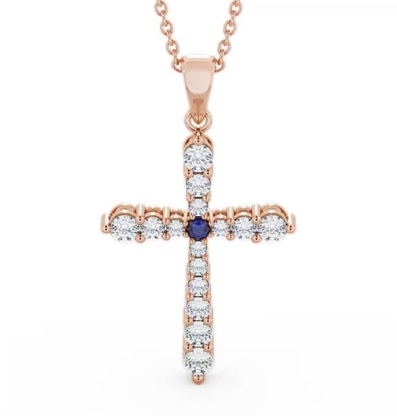 Cross Blue Sapphire and Diamond 0.97ct Pendant 9K Rose Gold PNT1GEM_RG_BS_THUMB1