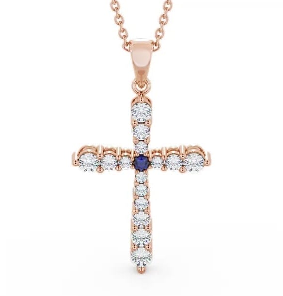 Cross Blue Sapphire and Diamond 0.97ct Pendant 18K Rose Gold PNT1GEM_RG_BS_THUMB2 