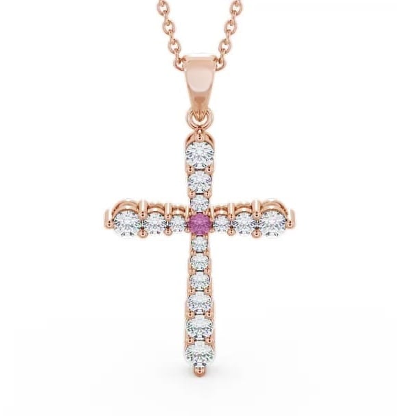 Cross Pink Sapphire and Diamond 0.97ct Pendant 9K Rose Gold PNT1GEM_RG_PS_THUMB2 