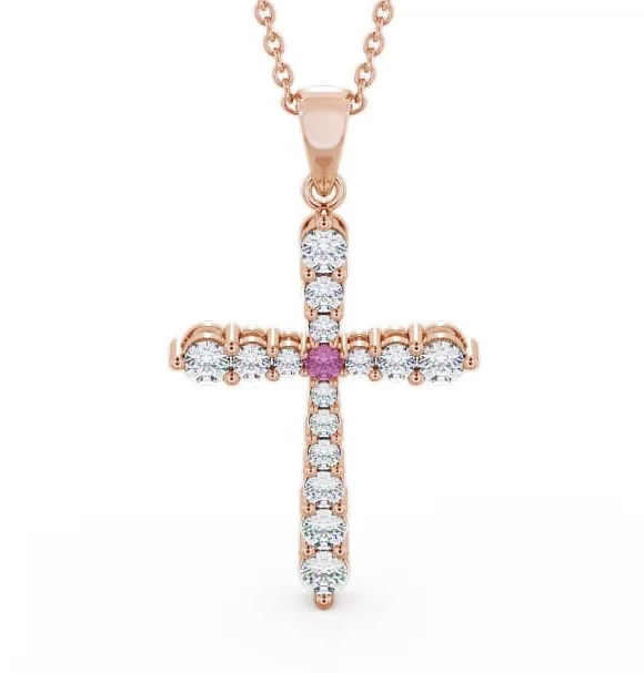 Cross Pink Sapphire and Diamond 0.97ct Pendant 18K Rose Gold PNT1GEM_RG_PS_THUMB1