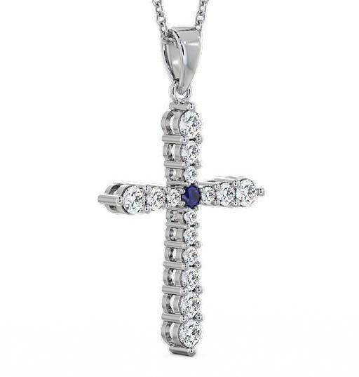 Cross Blue Sapphire and Diamond 0.97ct Pendant 9K White Gold PNT1GEM_WG_BS_THUMB1 
