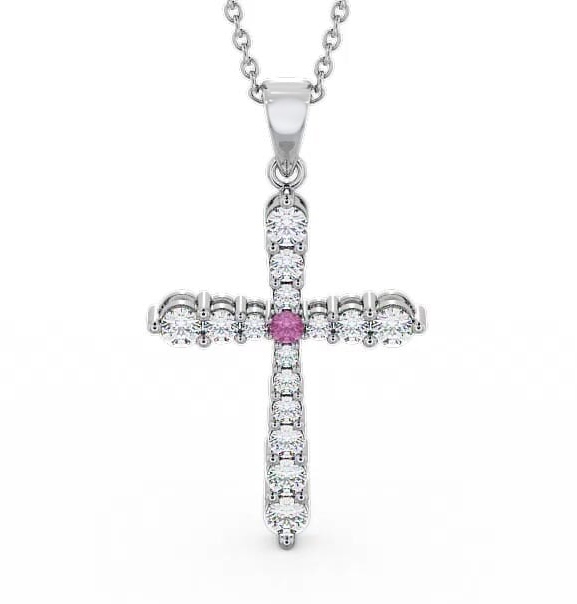 Cross Pink Sapphire and Diamond 0.97ct Pendant 9K White Gold PNT1GEM_WG_PS_THUMB1