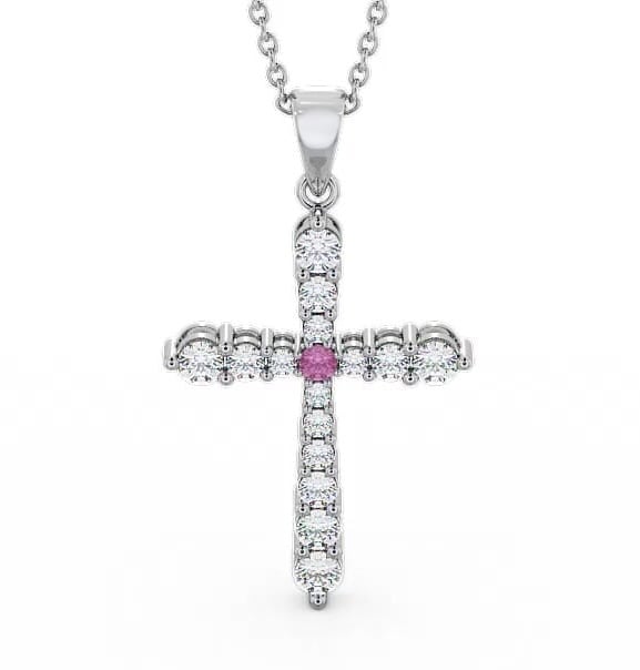 Cross Pink Sapphire and Diamond 0.97ct Pendant 18K White Gold PNT1GEM_WG_PS_THUMB2 