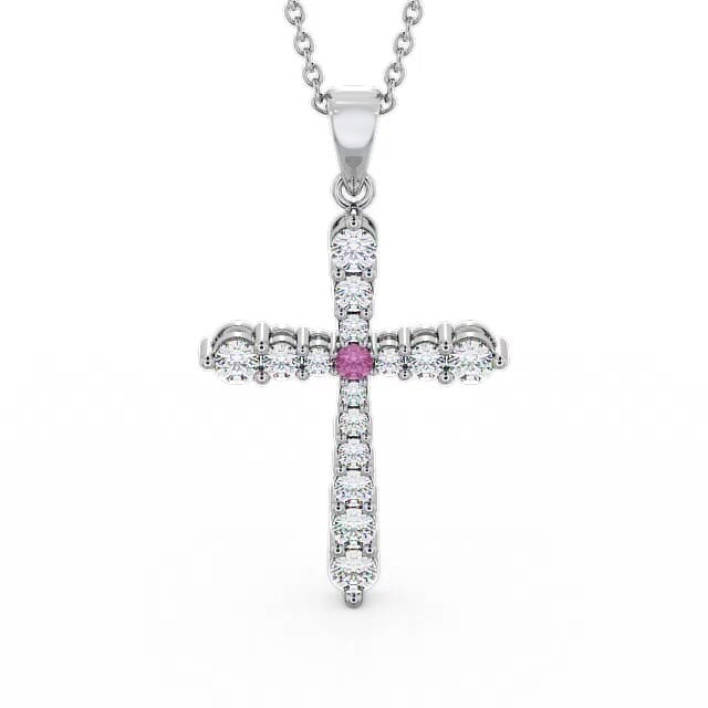 Cross Pink Sapphire and Diamond 0.97ct Pendant 18K White Gold - Darlene PNT1GEM_WG_PS_NECK