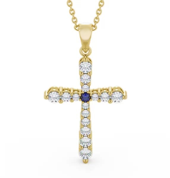 Cross Blue Sapphire and Diamond 0.97ct Pendant 9K Yellow Gold PNT1GEM_YG_BS_THUMB1