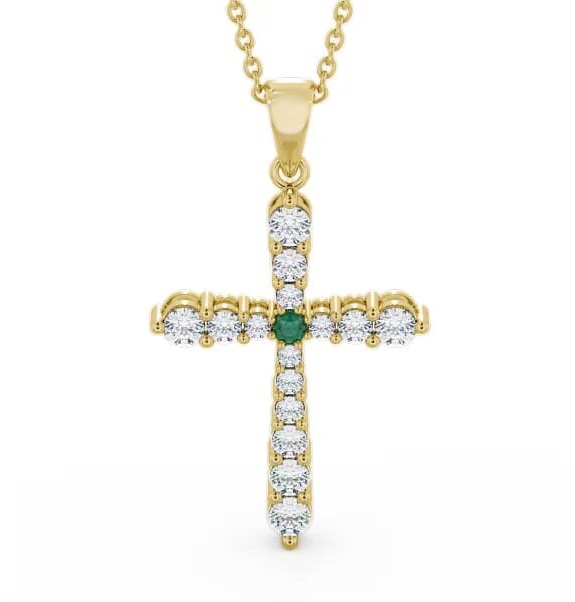 Cross Emerald and Diamond 0.95ct Pendant 18K Yellow Gold PNT1GEM_YG_EM_THUMB1