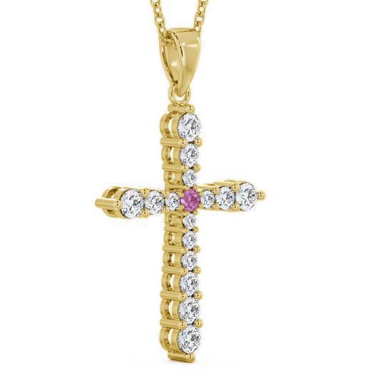 Cross Pink Sapphire and Diamond 0.97ct Pendant 9K Yellow Gold PNT1GEM_YG_PS_THUMB1 
