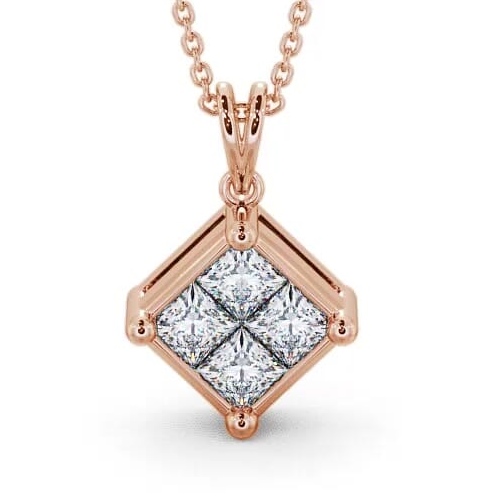 Cluster Princess Diamond Illusion Design Pendant 18K Rose Gold PNT22_RG_THUMB1