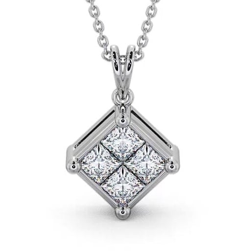 Cluster Princess Diamond Illusion Design Pendant 18K White Gold PNT22_WG_THUMB2 