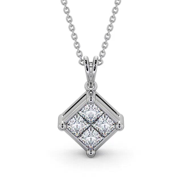 Cluster Princess Diamond Pendant 18K White Gold - Adriel PNT22_WG_NECK