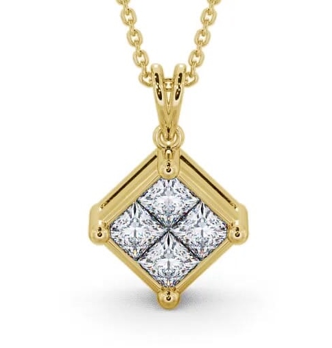 Cluster Princess Diamond Illusion Design Pendant 18K Yellow Gold PNT22_YG_THUMB2 