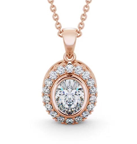 Halo Oval Diamond Elegant Pendant 18K Rose Gold PNT23_RG_THUMB1