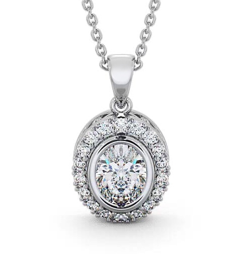 Halo Oval Diamond Elegant Pendant 18K White Gold PNT23_WG_THUMB2 