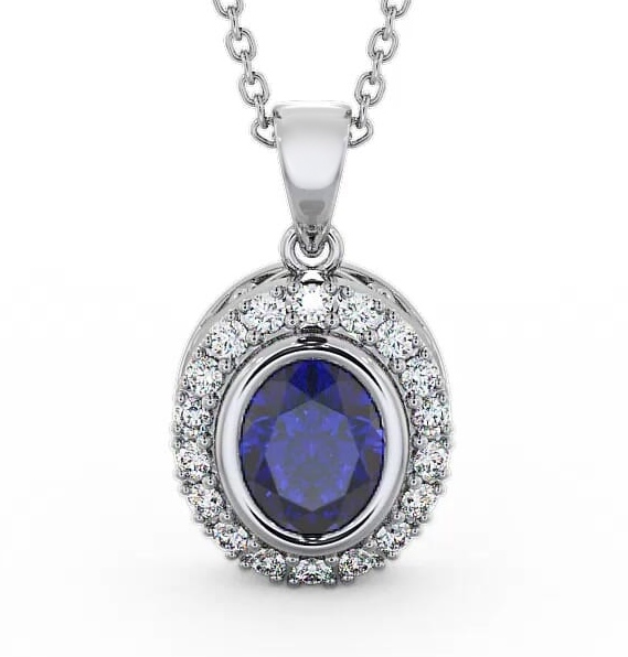 Halo Blue Sapphire and Diamond 1.82ct Pendant 9K White Gold PNT23GEM_WG_BS_THUMB2 