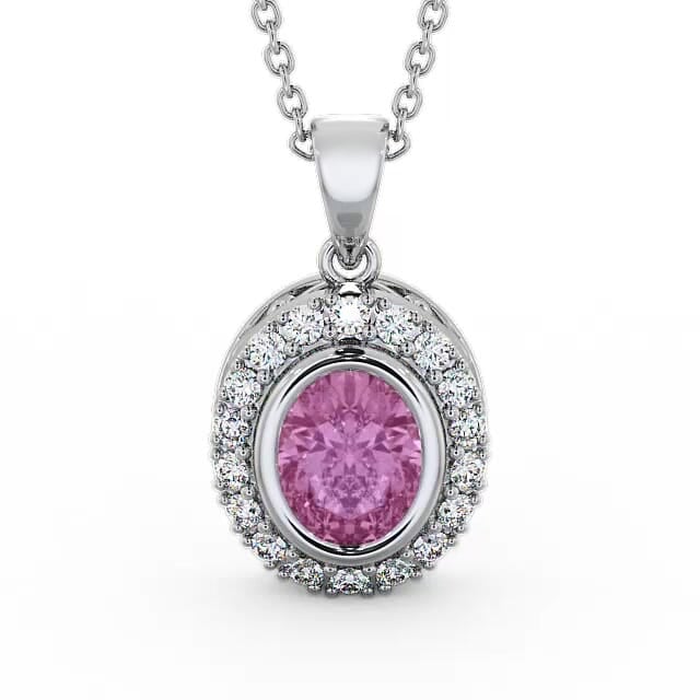 Halo Pink Sapphire and Diamond 1.82ct Pendant 18K White Gold - Haylen PNT23GEM_WG_PS_NECK