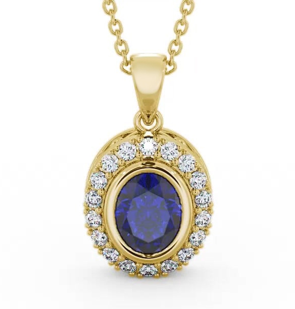 Halo Blue Sapphire and Diamond 1.82ct Pendant 18K Yellow Gold PNT23GEM_YG_BS_THUMB1