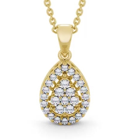 Cluster Round Diamond Pear Design Pendant 18K Yellow Gold PNT24_YG_THUMB1