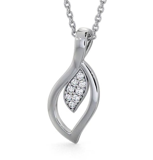 Leaf Shaped Round Diamond Pendant 9K White Gold PNT28_WG_THUMB2 