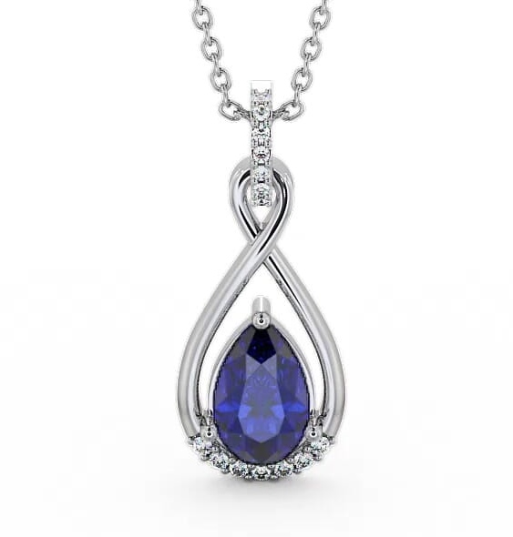 Drop Style Blue Sapphire and Diamond 1.95ct Pendant 18K White Gold PNT29GEM_WG_BS_THUMB1