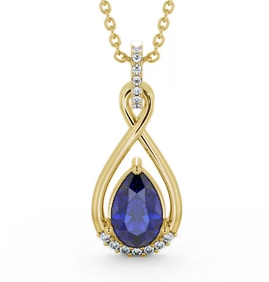 Drop Style Blue Sapphire and Diamond 1.95ct Pendant 9K Yellow Gold PNT29GEM_YG_BS_THUMB1