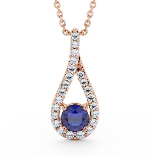 Drop Style Blue Sapphire and Diamond 1.55ct Pendant 9K Rose Gold PNT2GEM_RG_BS_THUMB1