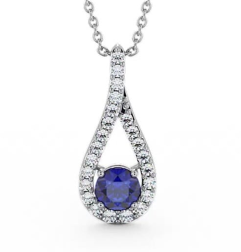 Drop Style Blue Sapphire and Diamond 1.55ct Pendant 18K White Gold PNT2GEM_WG_BS_THUMB1