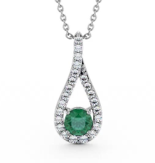 Drop Style Emerald and Diamond 1.30ct Pendant 9K White Gold PNT2GEM_WG_EM_THUMB1