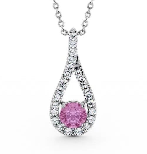 Drop Style Pink Sapphire and Diamond 1.55ct Pendant 18K White Gold PNT2GEM_WG_PS_THUMB1