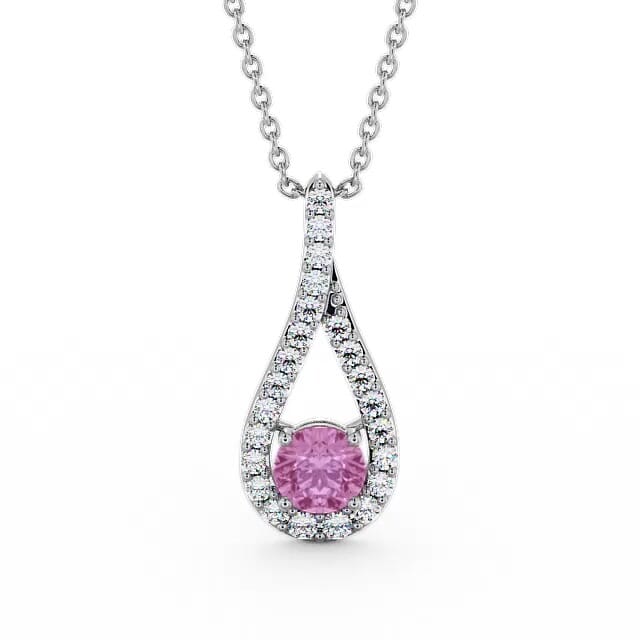 Drop Style Pink Sapphire and Diamond 1.55ct Pendant 18K White Gold - Deanna PNT2GEM_WG_PS_NECK
