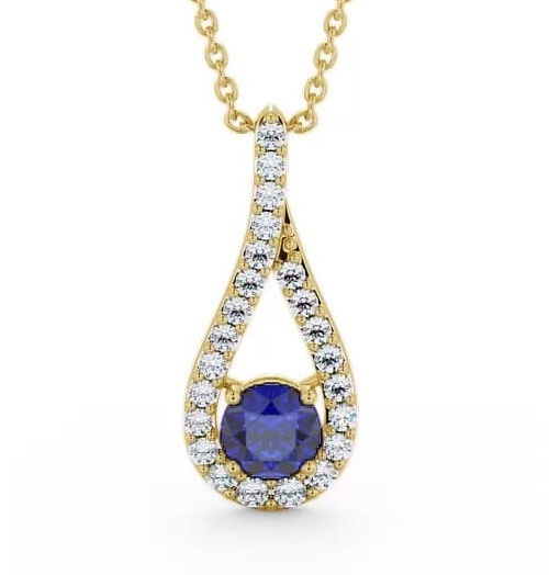 Drop Style Blue Sapphire and Diamond 1.55ct Pendant 9K Yellow Gold PNT2GEM_YG_BS_THUMB1