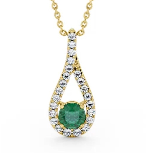 Drop Style Emerald and Diamond 1.30ct Pendant 18K Yellow Gold PNT2GEM_YG_EM_THUMB1