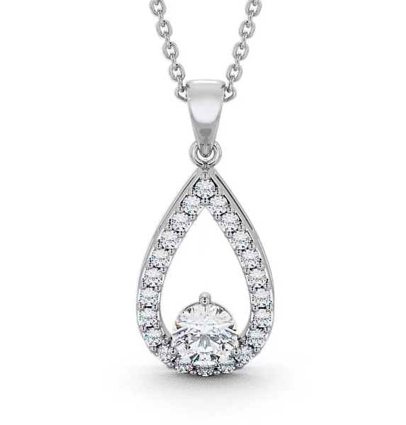 Drop Round Diamond Pear Design Pendant 18K White Gold PNT44_WG_THUMB2 