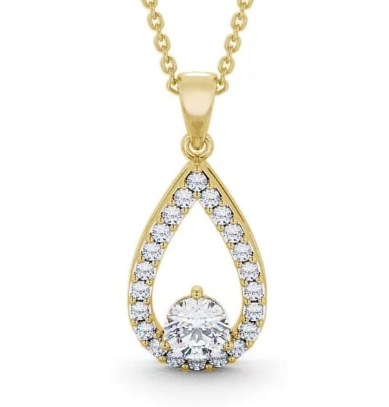 Drop Round Diamond Pear Design Pendant 18K Yellow Gold PNT44_YG_THUMB1